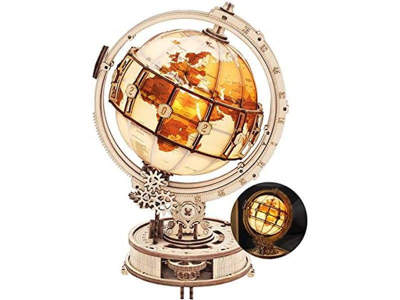 3D Wooden Puzzles for Adults Illuminated Globe with Stand 