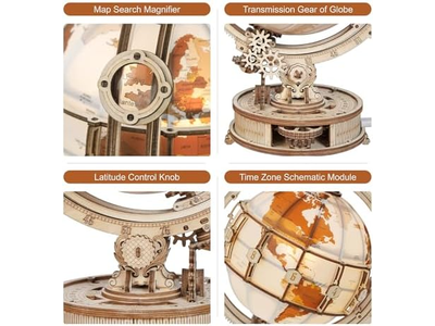 3D Wooden Puzzles for Adults Illuminated Globe with Stand 