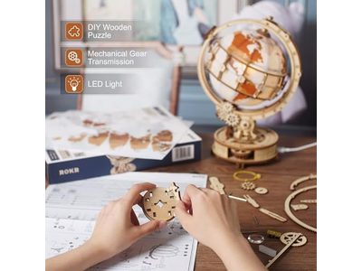 3D Wooden Puzzles for Adults Illuminated Globe with Stand 
